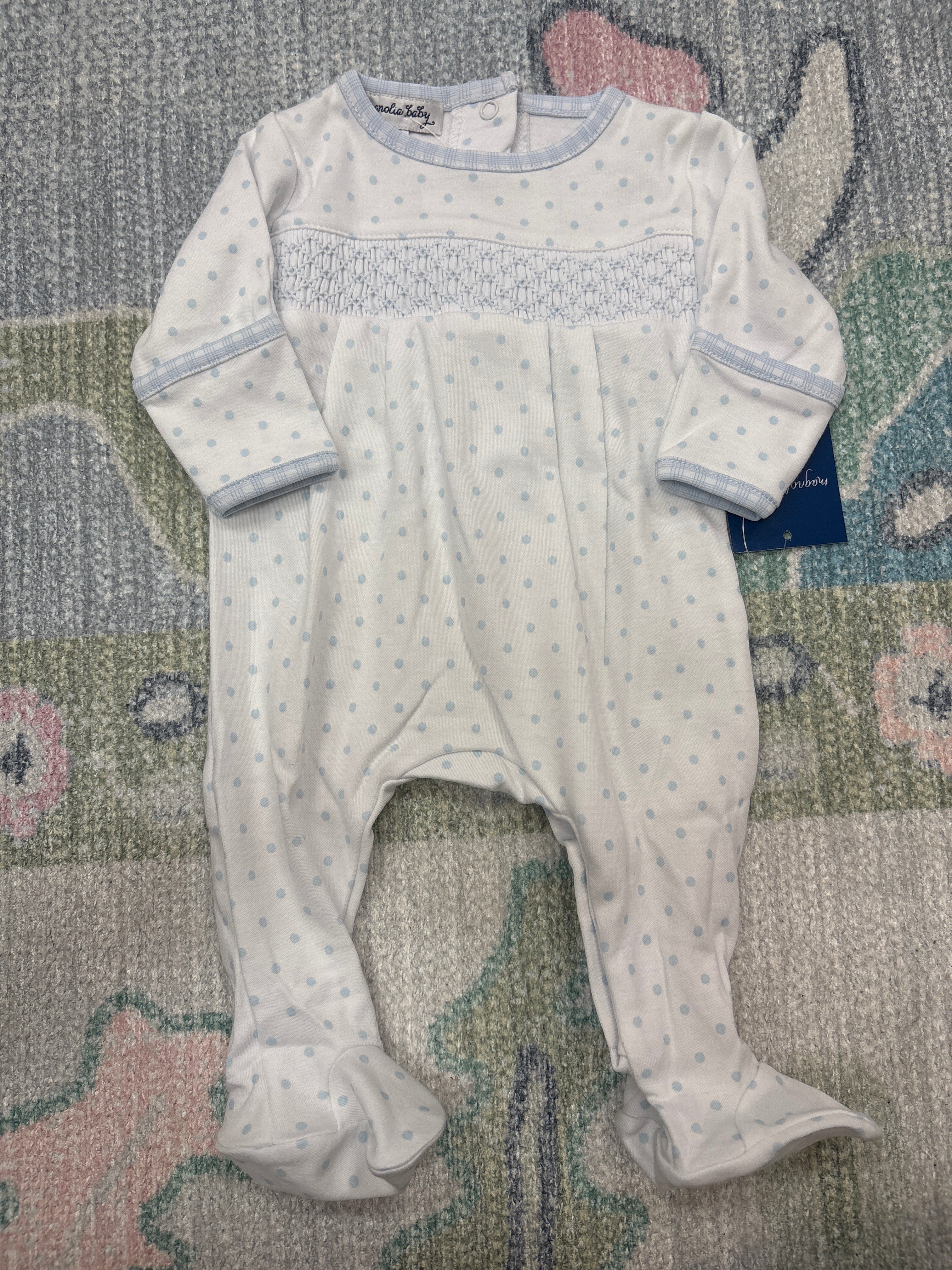 Gingham Dots Footie- Blue