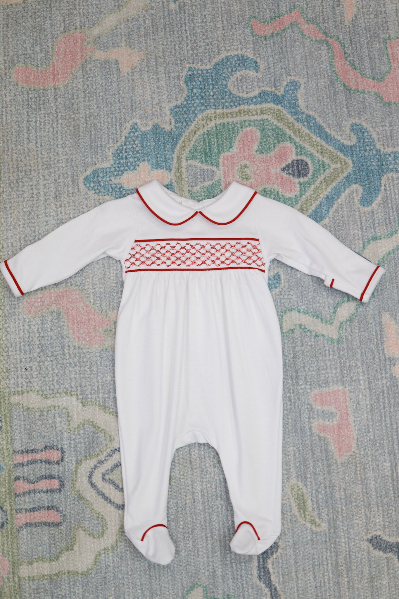 Red and White Essentials Smocked Footie