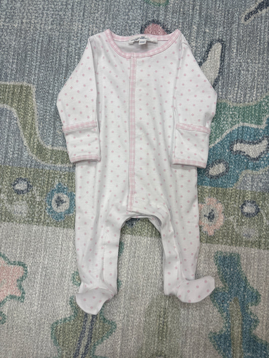 Gingham Dots Footie- Pink