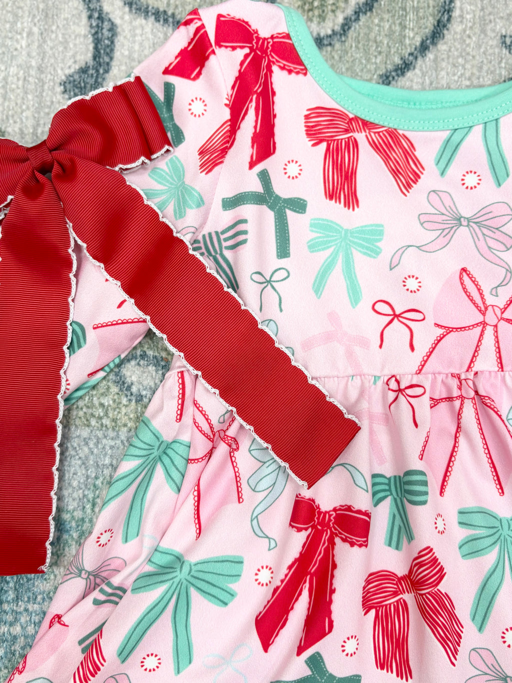 Girls Bow Print Christmas Set