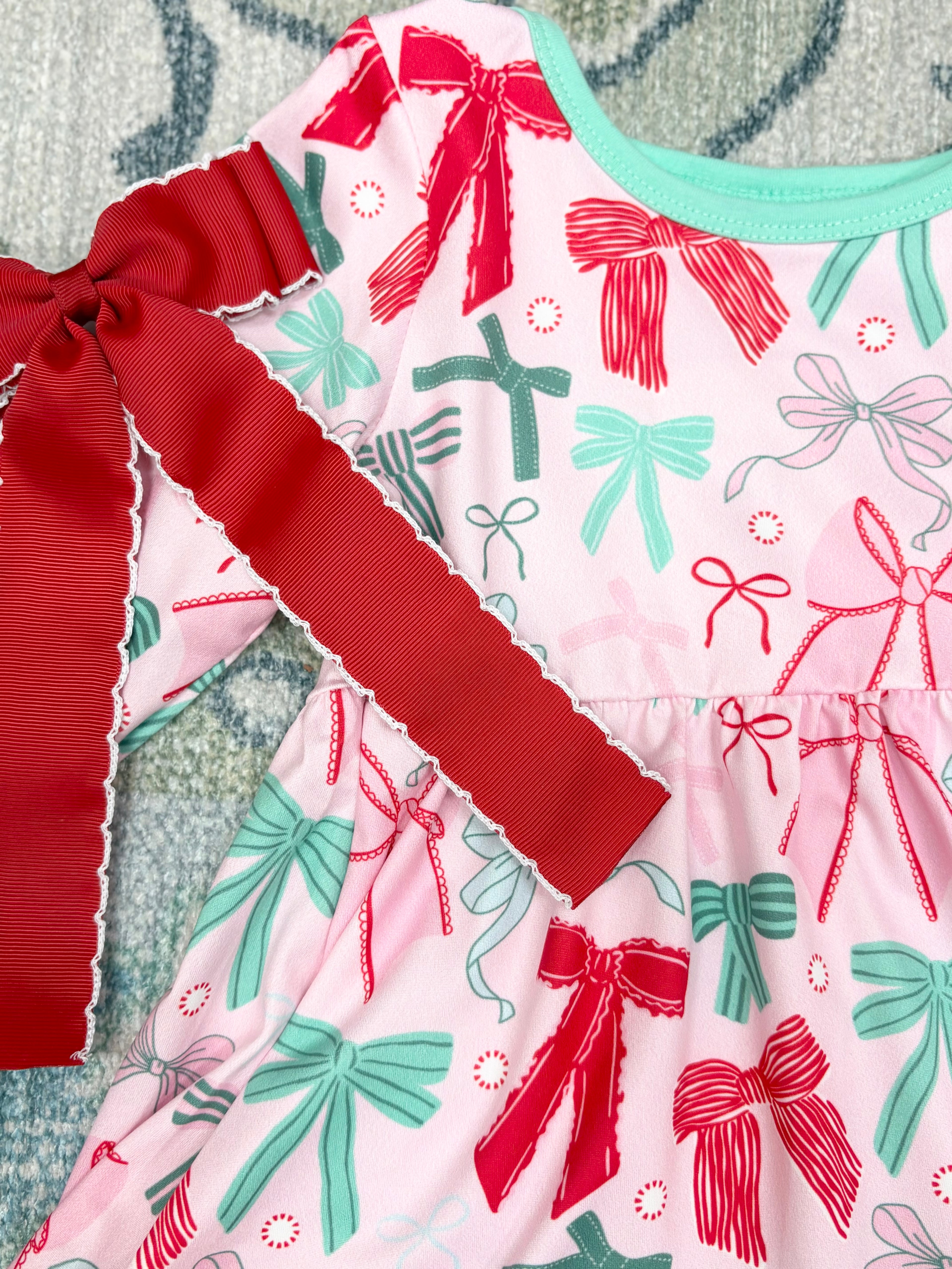 Girls Bow Print Christmas Set