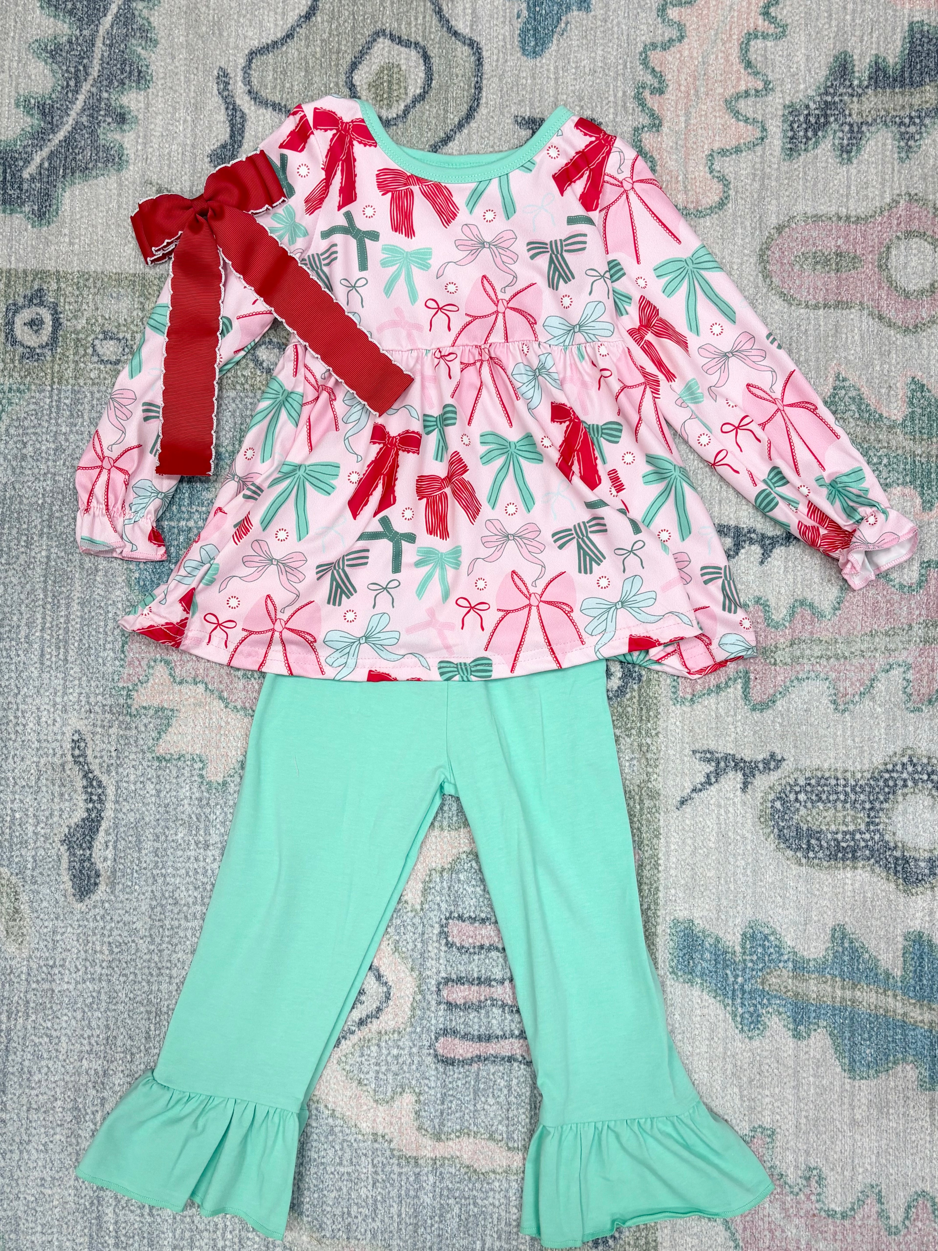 Girls Bow Print Christmas Set