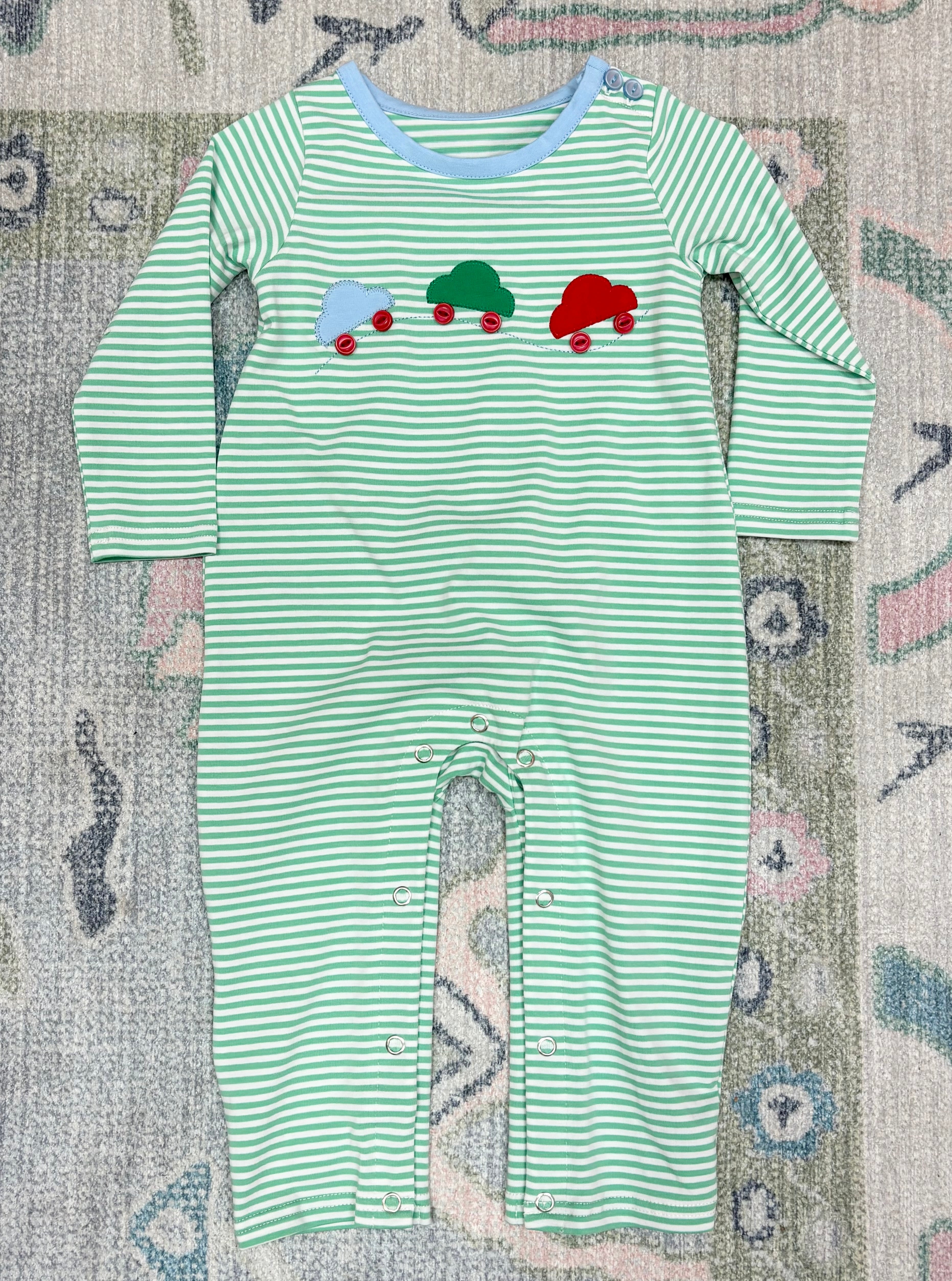 Boys Green Stripe Car Romper
