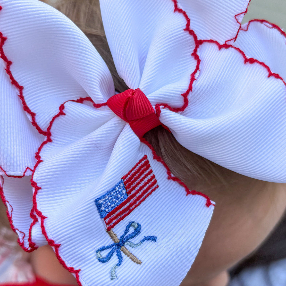 American Flag Moonstitch Hair Bow