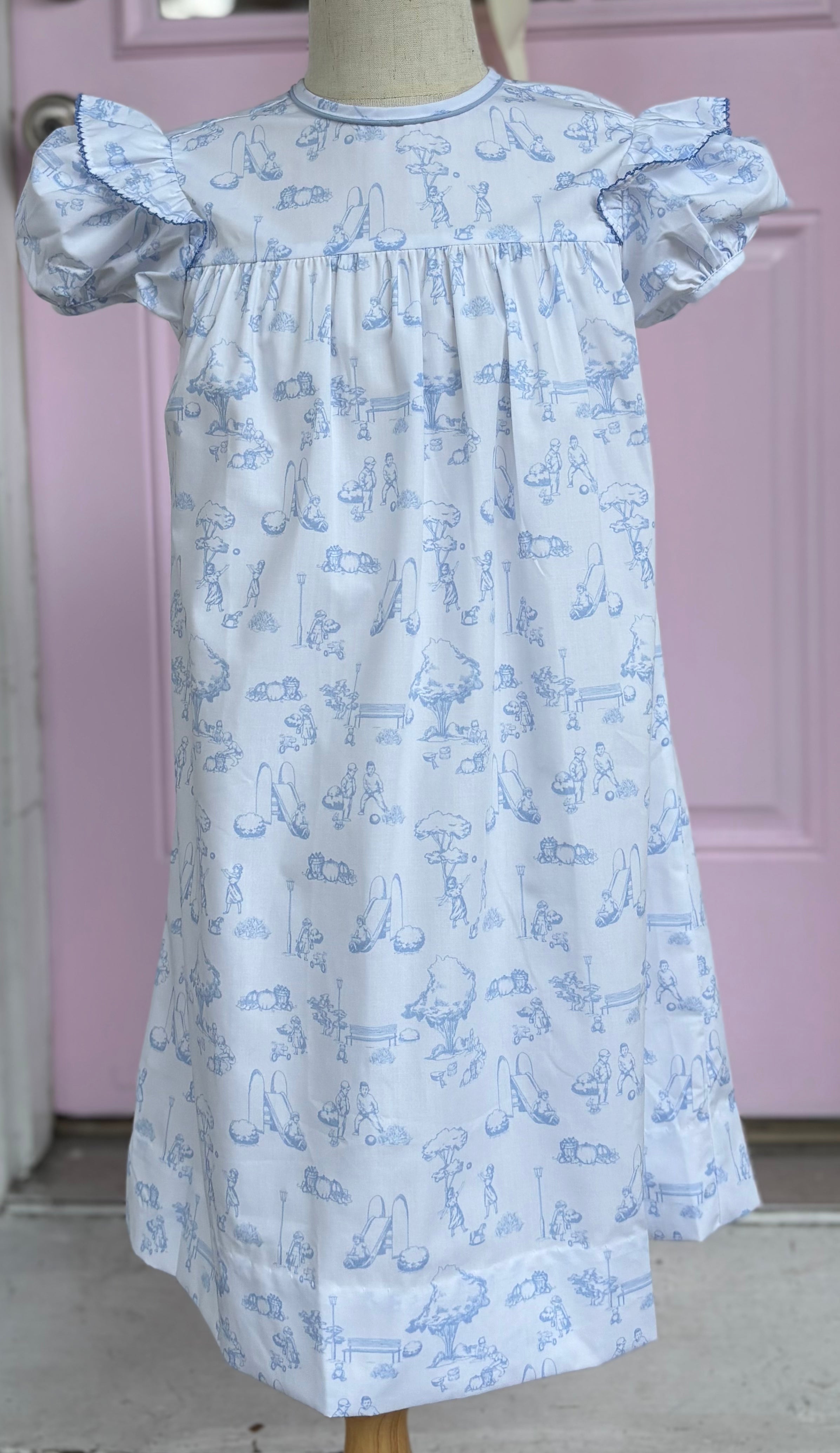 Toile de Jouy Blue Everly Dress
