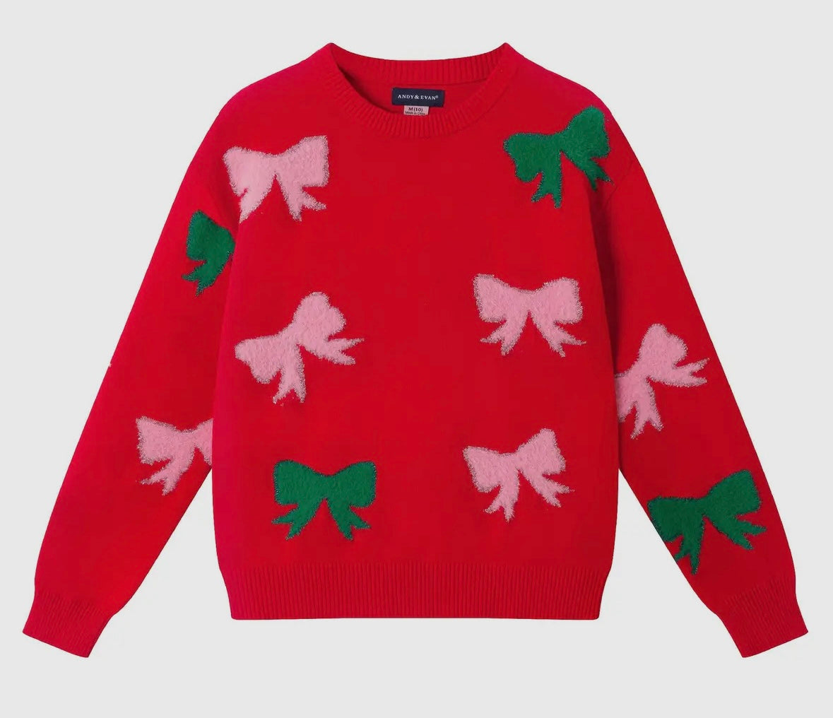 Green and Pink Bow Red Sweater