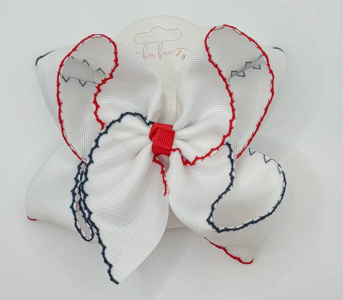 Red & Navy 4in Moonstitch Hairbow