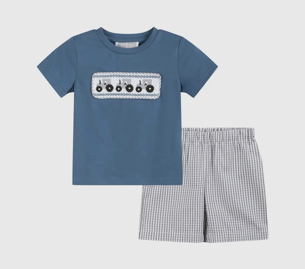 Blue Tractor Smocked Shirt and Shorts Set