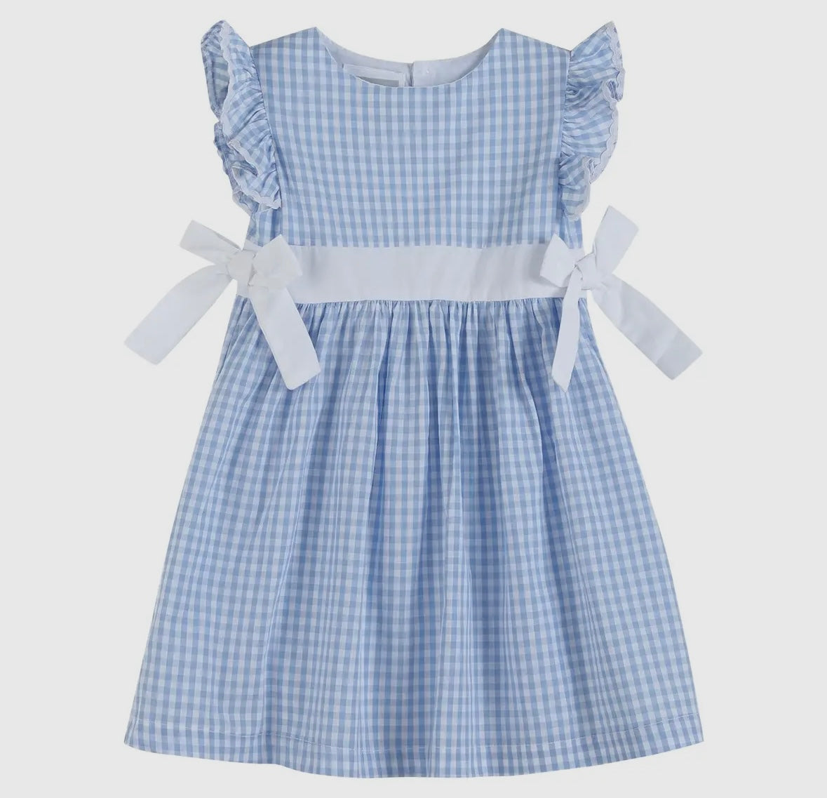 Light Blue Gingham Ruffle Dress with Bow