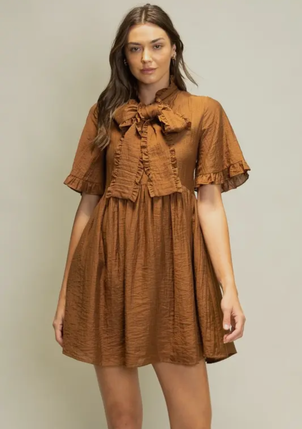 Crinkle Cocoa Bow Tie Dress