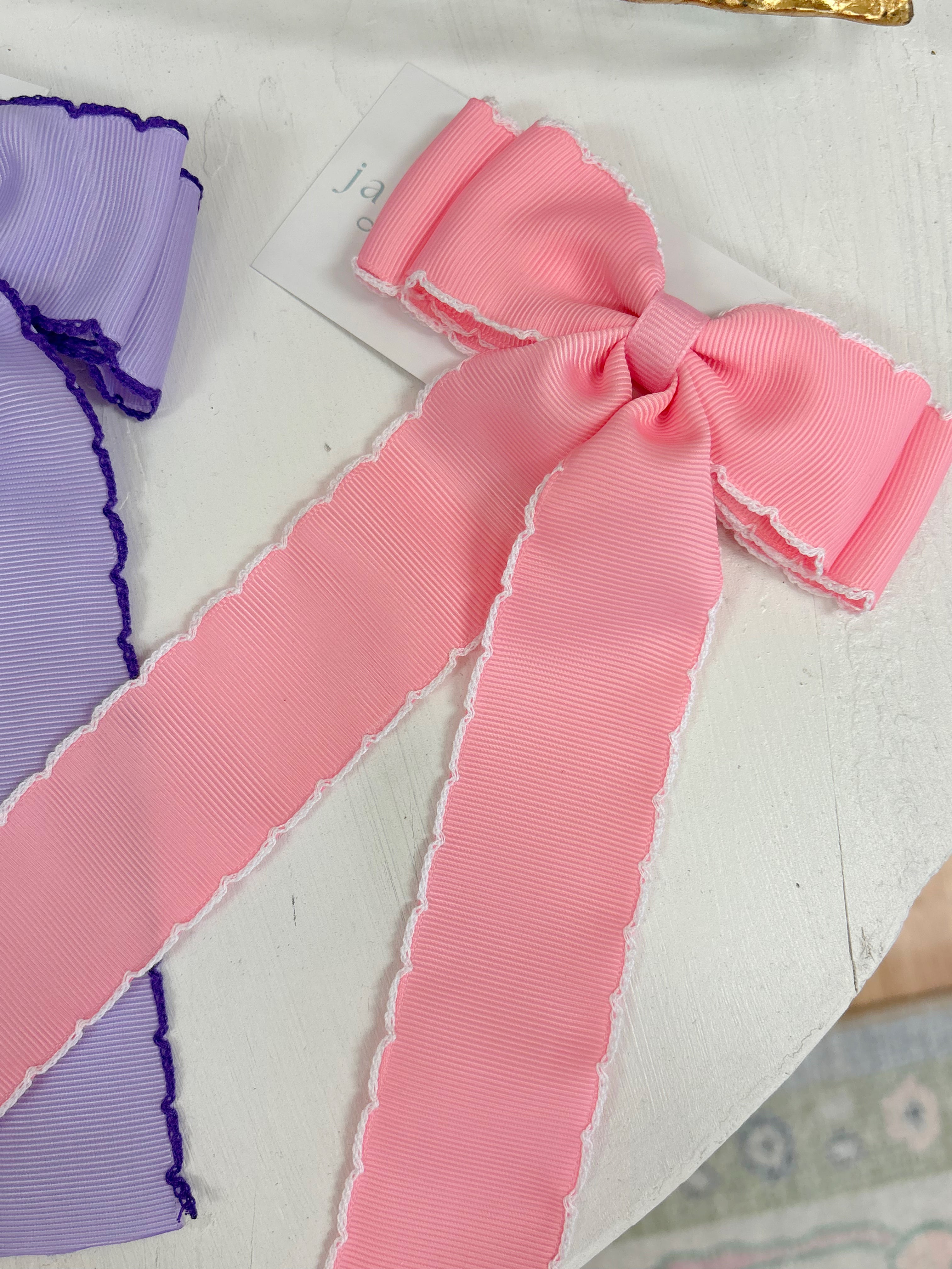 5in Pink Double Stacked Moonstitch Bow